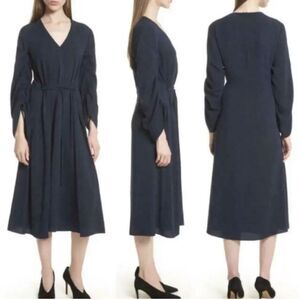 TIBI Ruched Convertible Bell Sleeve Cinched Stretch Crepe Dres, NWT, Size 10